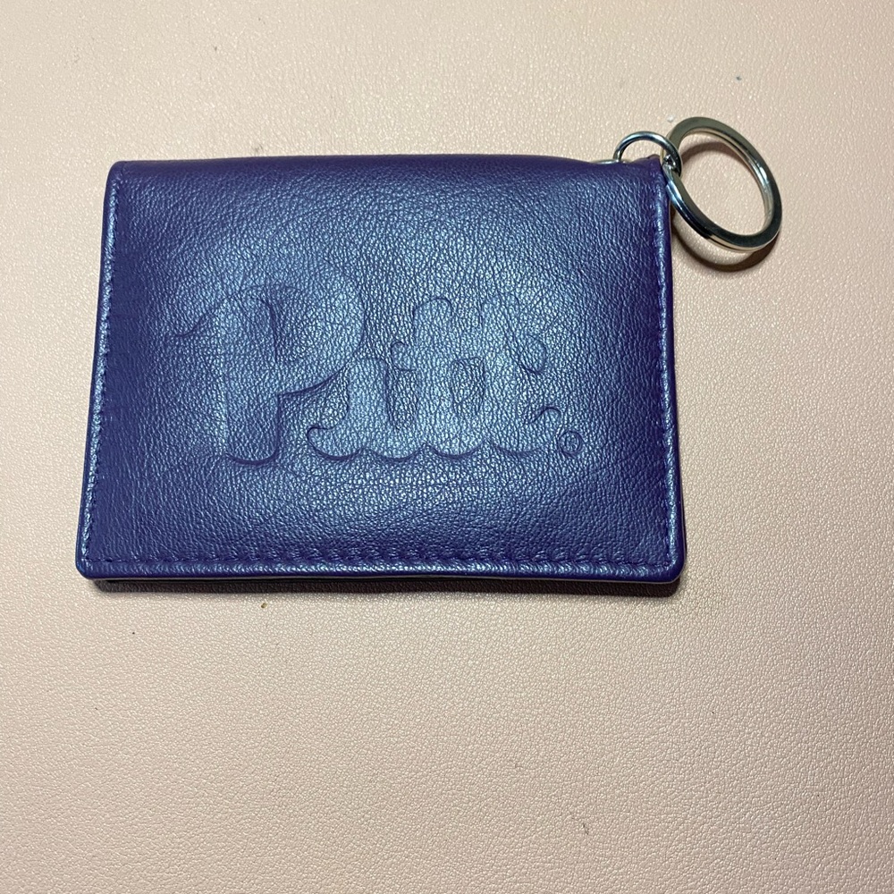 Soft Purple Leather Keychain Wallet with Pitt Script embossed on the front.